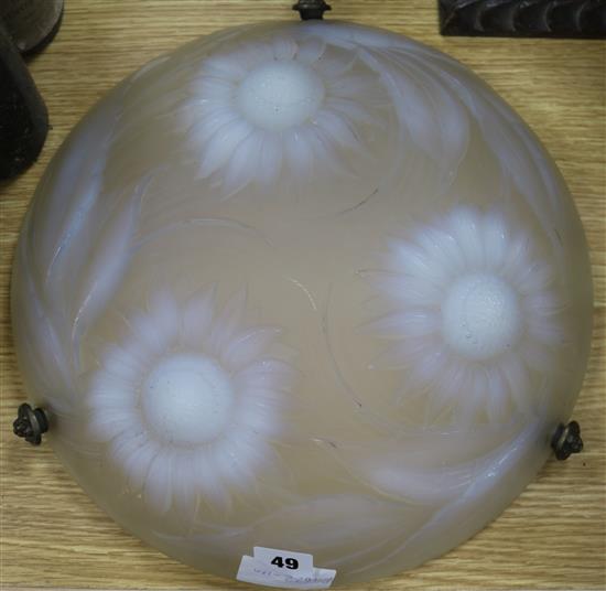 A French opalescent glass plaffonier, moulded with flowers Diameter 35cm.